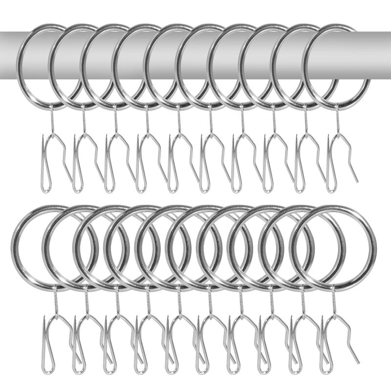 Wision 40 Pcs Metal Curtain Rings Drapery Rings and 40 Pcs Metal Drapery Pins Drapery Hooks for Curtains  30 mm Internal Diameter Curtain Rod Rings Curtain Hanging Rings (Bright Nickel) - Image 1